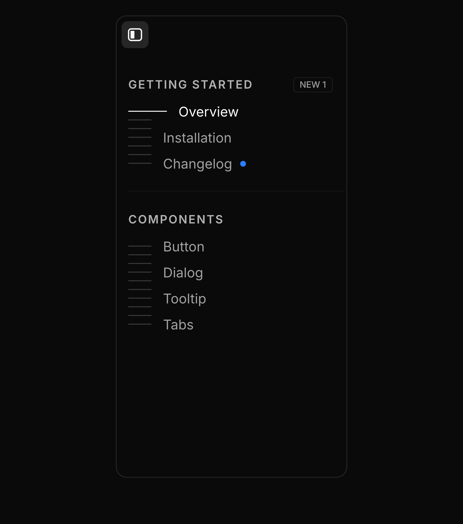 Component Sidebar dark preview